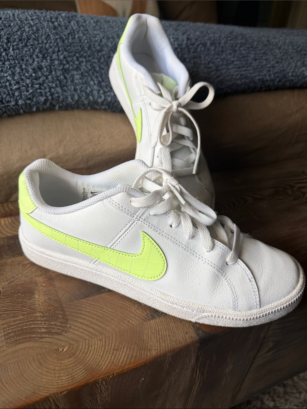 Nike Women’s White Sneakers with Neon Yellow Swoosh
